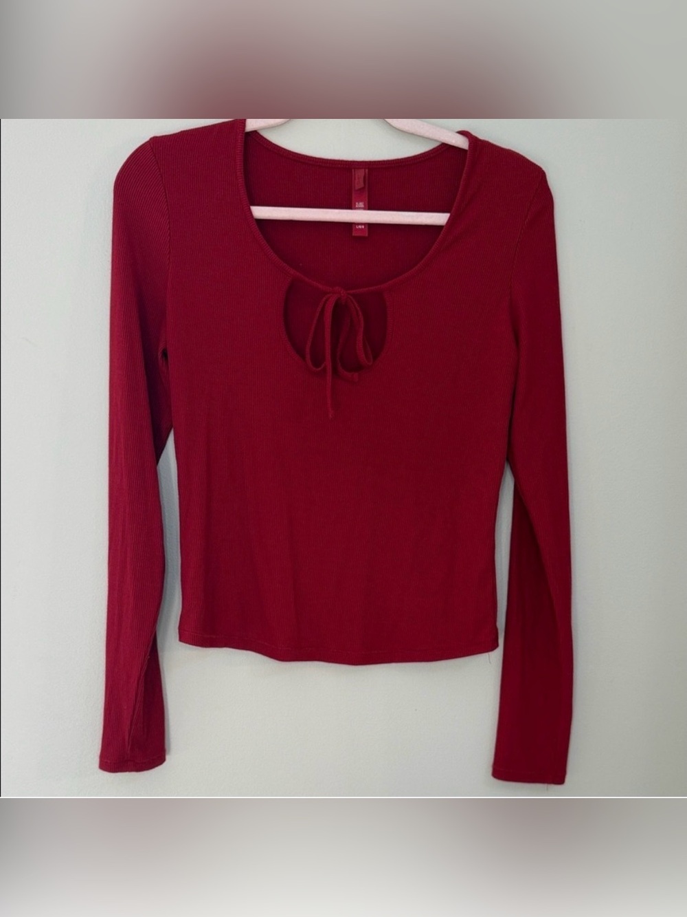 SKIMS Long-Sleeve Scoop Neck Tie-Front Top• Brick • Lg